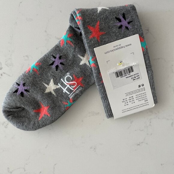 Happy Socks Est 2008 Sweden Star Print Crew Socks Charcoal Pink Wht 5.5-9.5 W - Picture 5 of 6